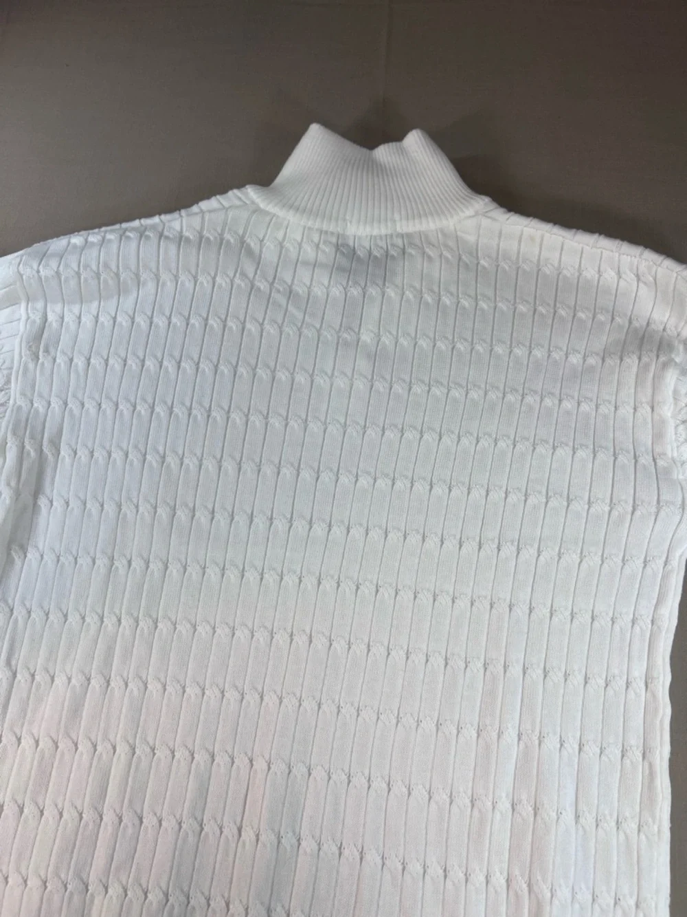 Textured Quarter Zip White Pullover Sweater Cable Knit Style Mock Neck Mens L